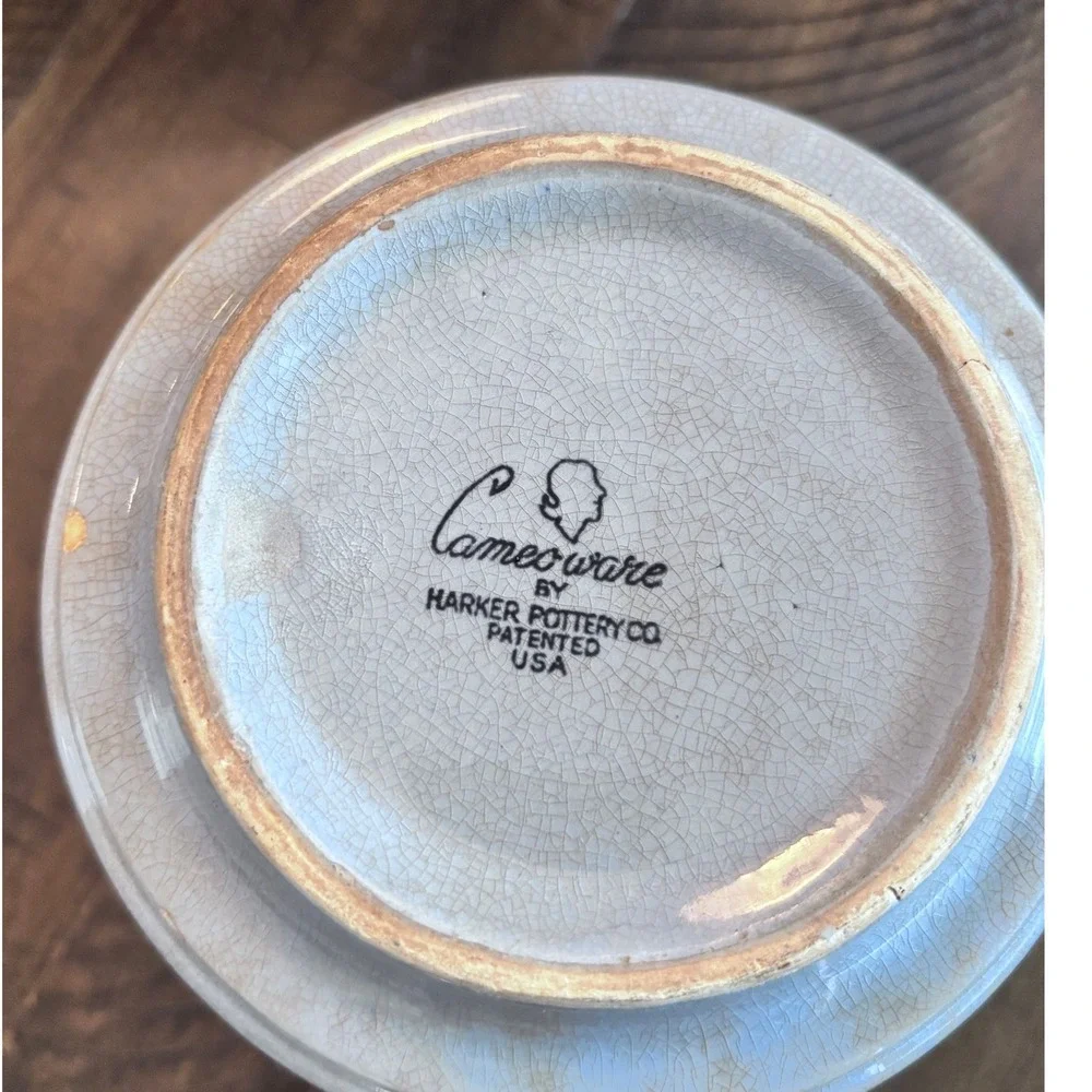 Harker Pottery Co. Cameoware Blue Bowl‎ Vintage Floral Decor USA Made